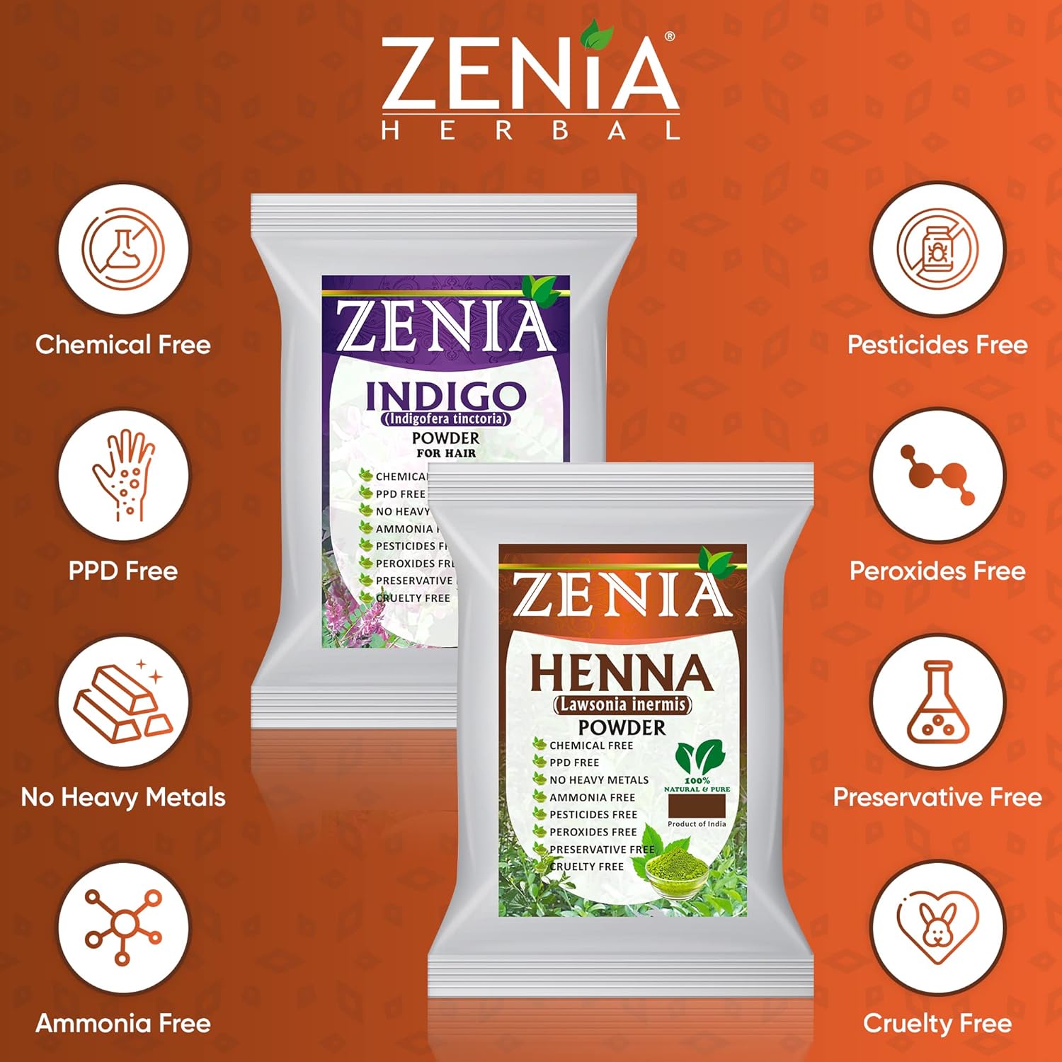 100 grams Zenia Indigo Powder and 100 grams Henna Hair Color Combo Pack - Image 2