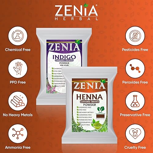 Miniatura 2 de Zenia Kit combinado de color de polvo de índigo 100  puro y polvo de henna  para teñir el cabello y la barba negro  353oz cada uno  totalmente