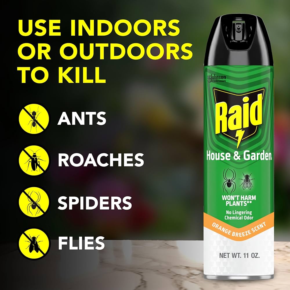 RAID 家と庭、飛ぶ昆虫 Amazon.com: Raid House & Garden Insect Killer Spray, Orange Scent