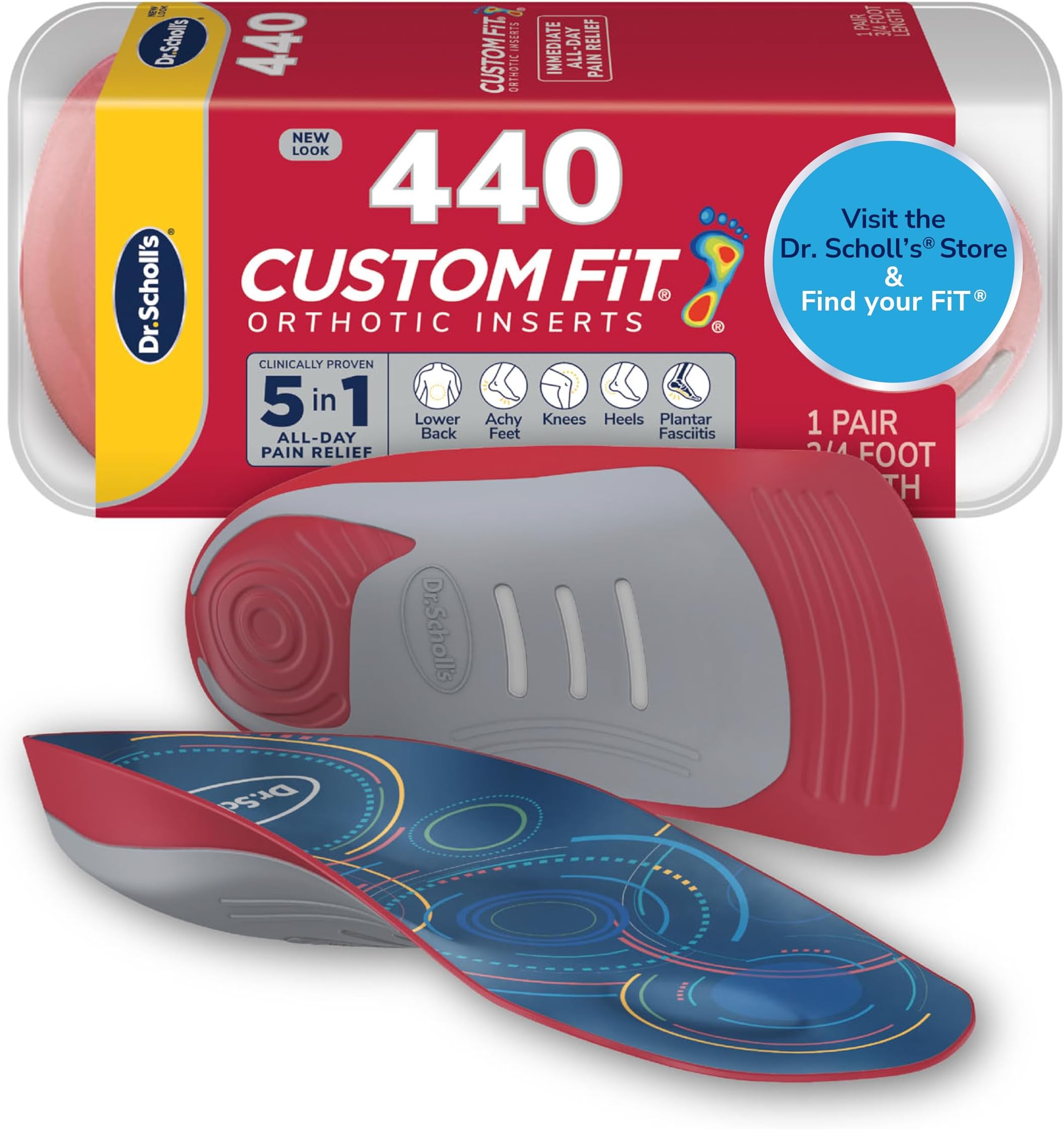 Dr. Scholl’s Custom Fit Orthotics 3/4 Length Arch Support Shoe Inserts - Plantar Fasciitis Relief Insoles for Men and Women, Immediate All-Day Total Lower Body Pain Relief, FSA HSA Eligible, CF440