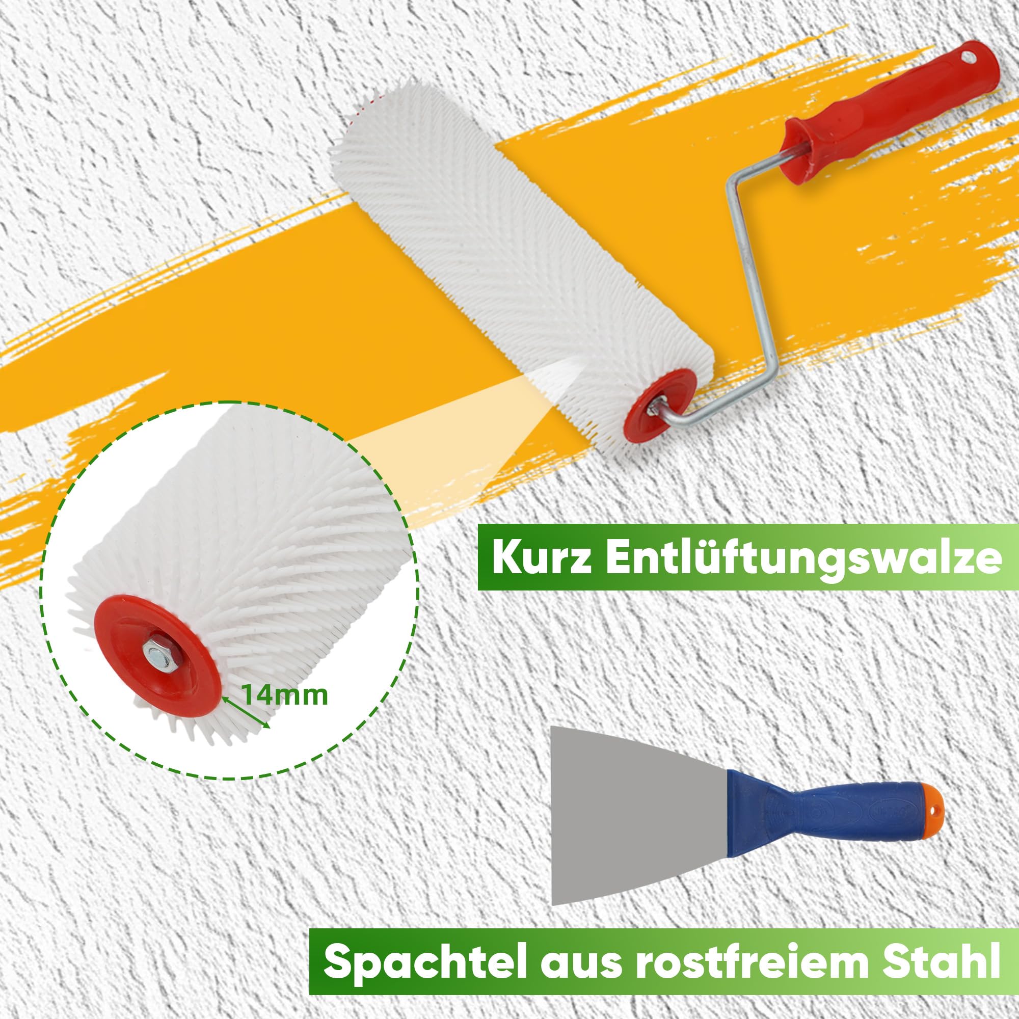 Bodenbeschichtungs-Set, verstellbarem Teleskopstiel von 42-162 cm, vertikalem Spachtel, 56 cm großflächiger Spachtel mit Nylonstollen und Roller, Reinigungsset für Wand- und Bodenbearbeitung