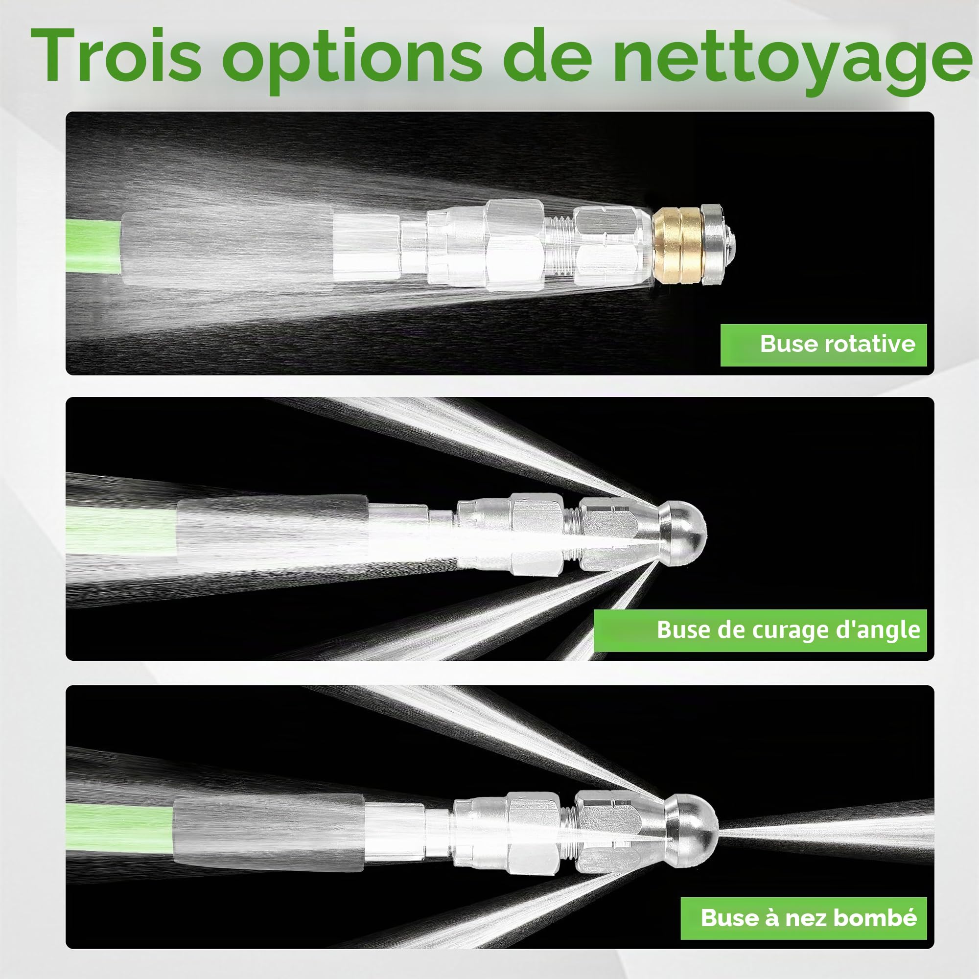 Tool Daily 15 m Tuyau Déboucheur Canalisation Haute Pression avec Pistolet | Furet Deboucheur Canalisation 1/4" NPT, Lance de Nettoyeur Haute Pression M22 14mm, 3 Buses de Jet d'Égout, 250 bar