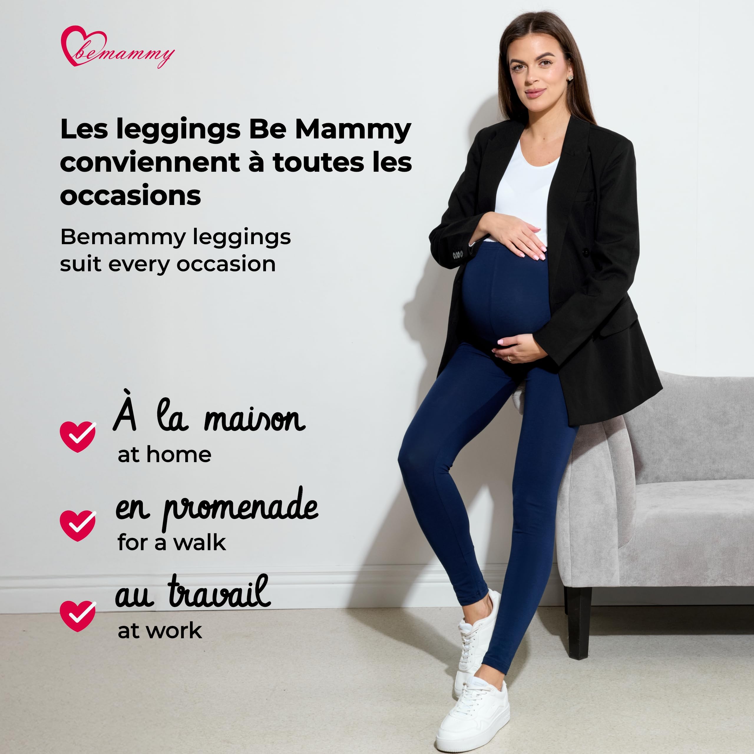 Be Mammy Lote de 2 Legging Grossesse Femme Long Legging Maternité Confortable BE20-230