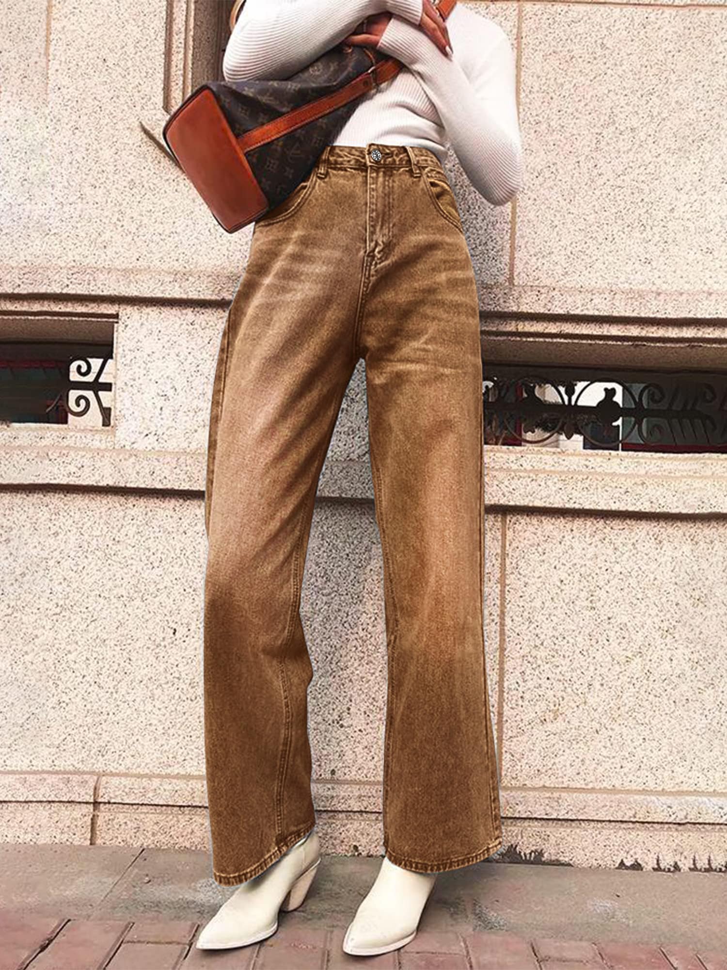 HDLTE Women Wide Leg Jeans High Waist Baggy Jeans for Women Loose Boyfriends Jeans Denim Pants Y2K 90s