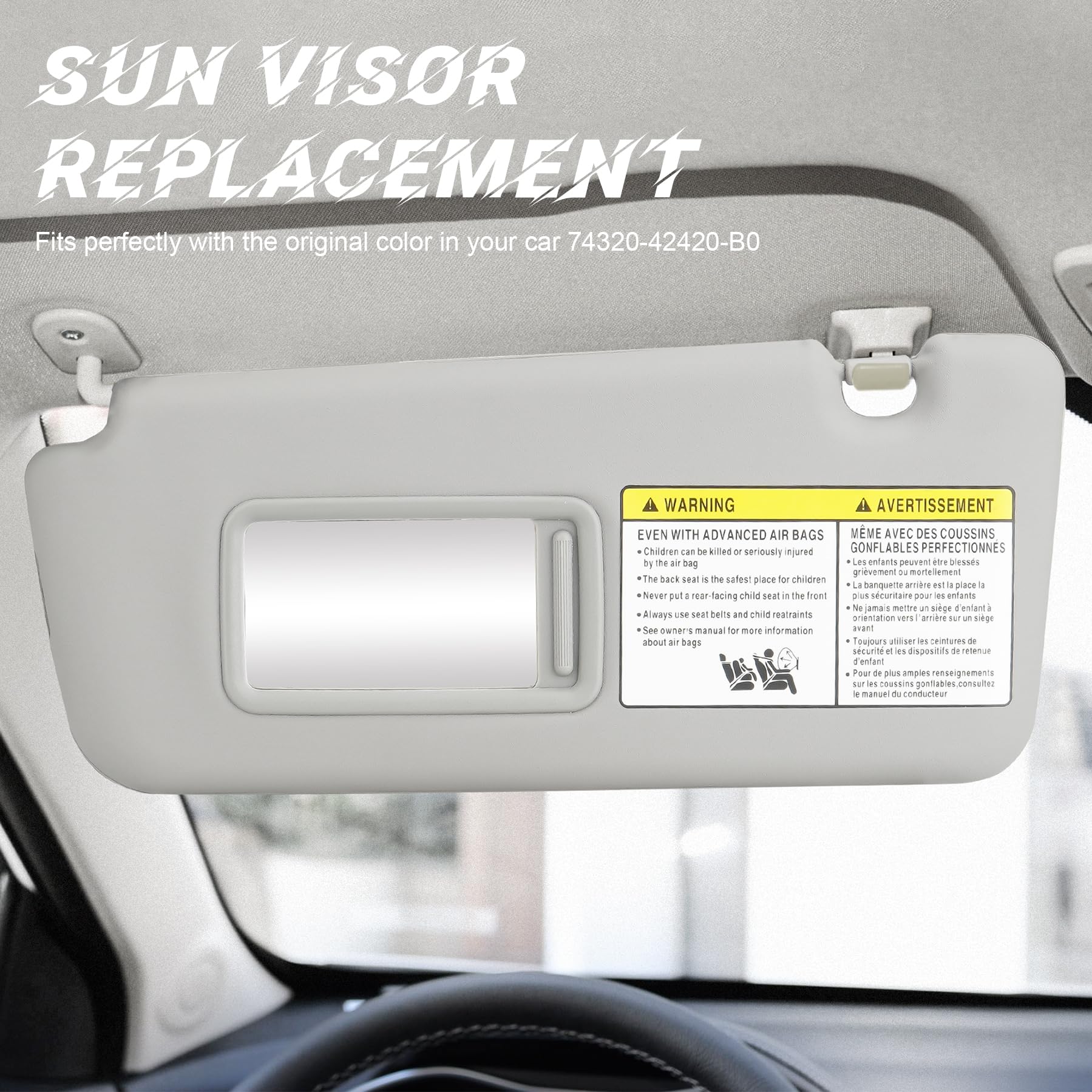 Visiera Parasole Laterale Lato Conducente Grigia di Ricambio Compatibile con Toyota RAV4 2004-2005 Sostituisce 74320-42420-B0