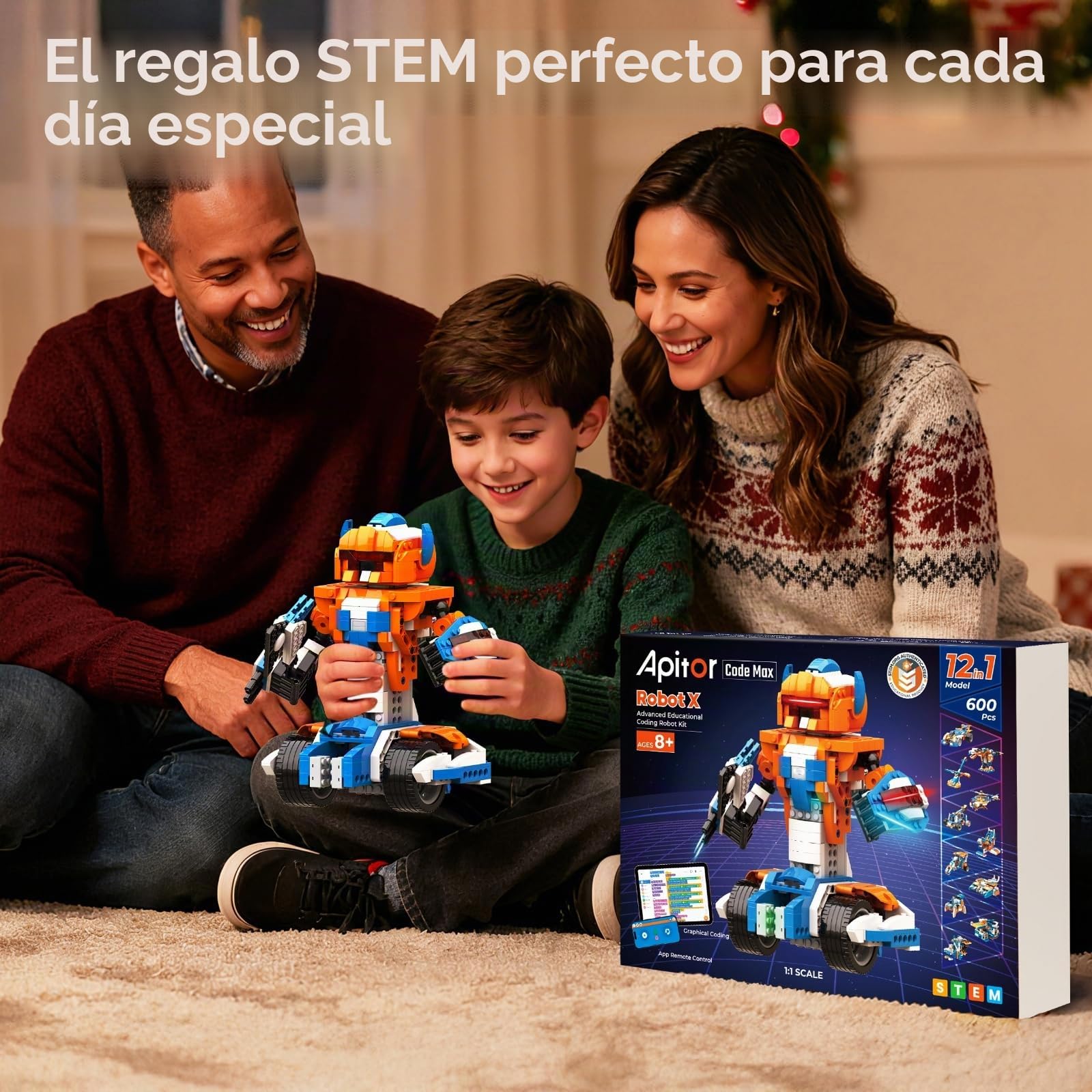 Apitor Kit de construcción de robot, 12 en 1 programable APP RC robot / kit de codificación de robots de coche, proyectos STEM regalos de cumpleaños educativos para niños niñas niños de 8 a 12 años