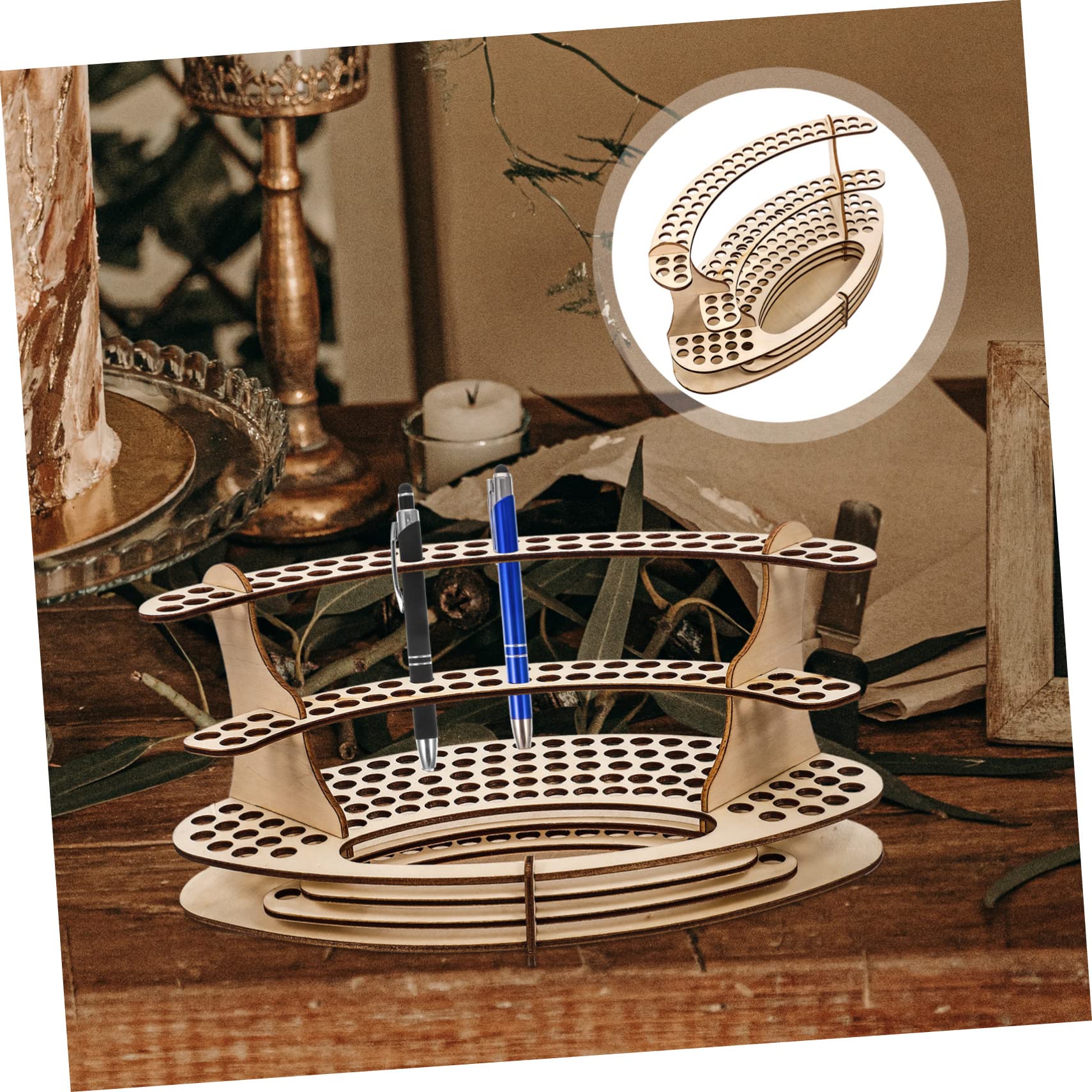 Housoutil 5 Stück Holz Stifthalter mit Slots Mehrschichtiger Schreibtisch Organizer Langlebiger Holz Stift Organizer für Büro und Zuhause Multifunktionaler Stiftehalter mit Mehreren Fächern