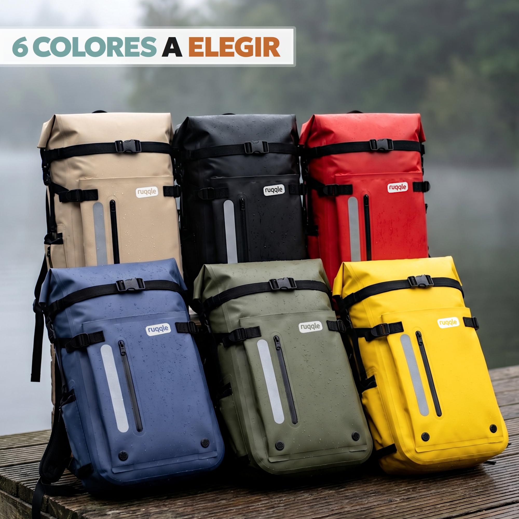 Ruqqle Bolsa Estanca Impermeable 20/30/45L, Mochila Seca Versátil con 3 Bolsillos Externos, Cómoda para Playa, Mar, Barco, Canoa, Paddle Surf, Kayak, Moto, Senderismo, Camping, Pesca, Viaje y Ocio