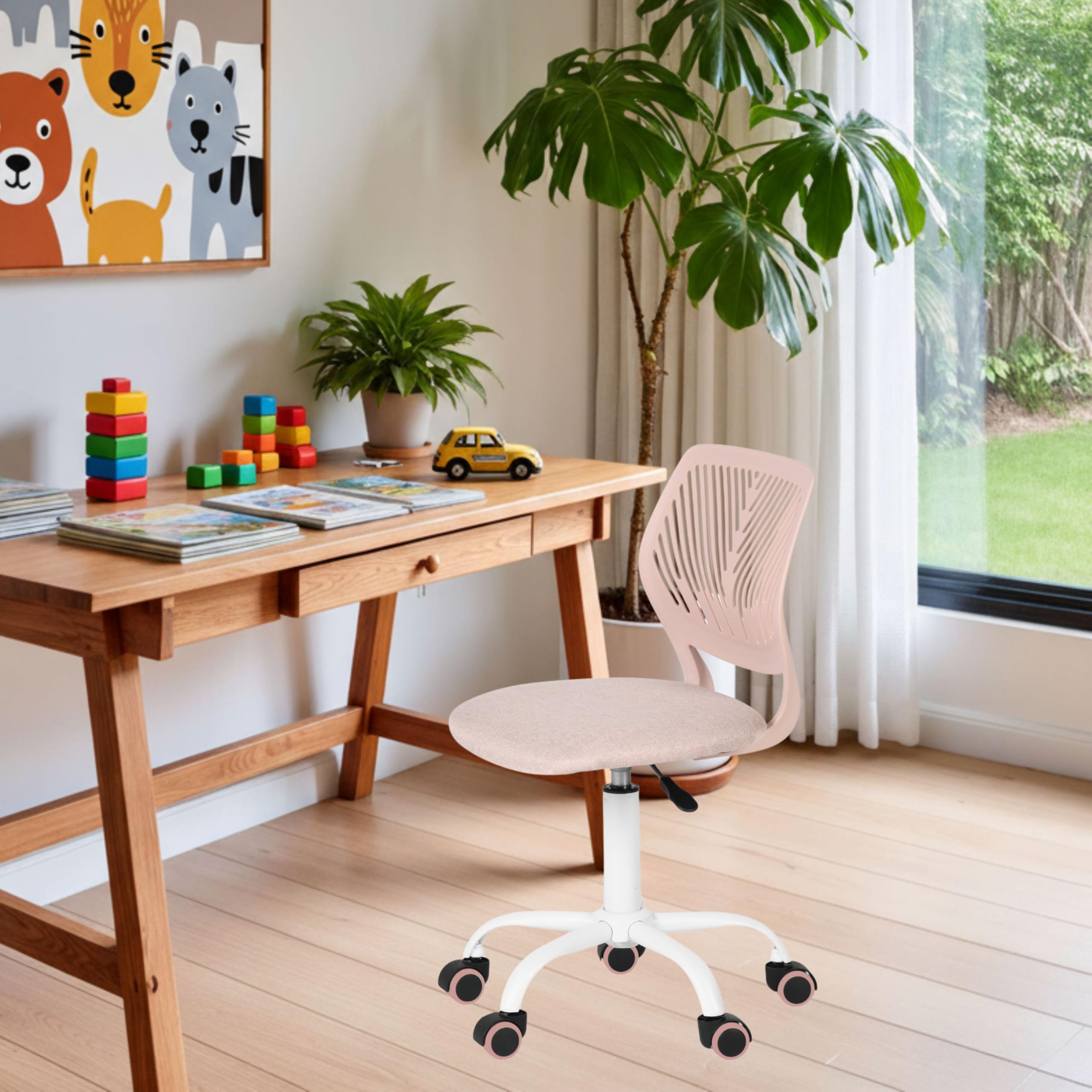 FurnitureR Kinderstuhl höhenverstellbar für Schreibtisch, ergonomischer bunter Jugendstuhl mit Rückenlehne & Armlehnen, Drehstuhl mit 5 Rollen, für Kinder 3–10 Jahre, bis 100 kg belastbar
