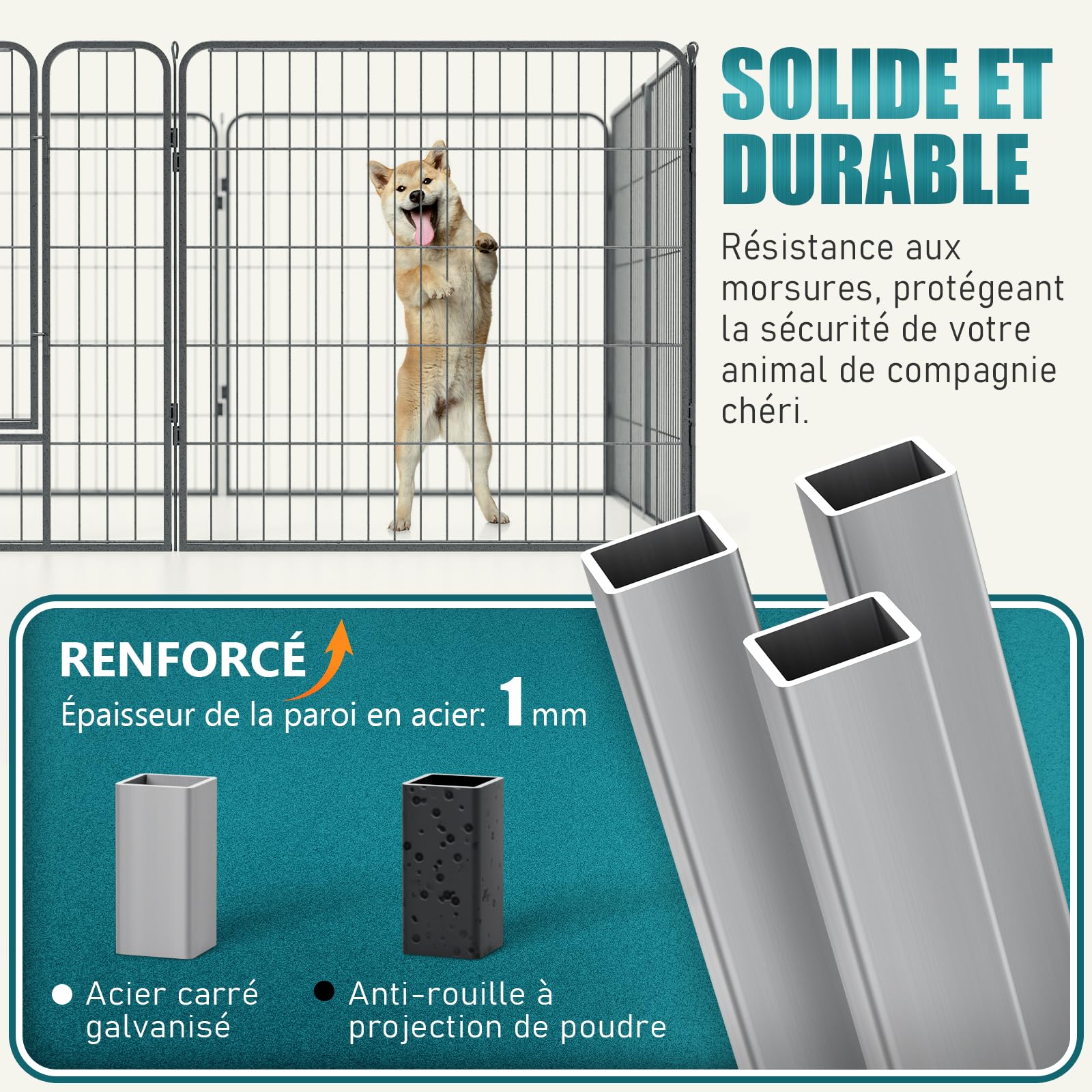 Enclos pour Chien Métal, Parc Chiot Intérieur & Extérieur 80x80cm | Clôture Modulable à 8 Panneaux avec Porte, Grillage Pliable, Barrière de Sécurité Extensible pour Petits Animaux Noir