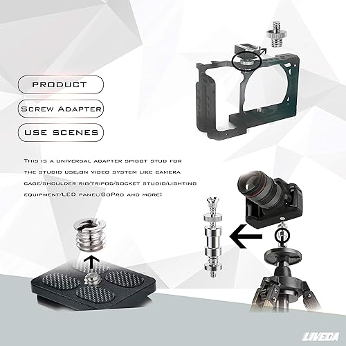 Miniatura 5 de Adaptador de trípode de 14 a 38 pulgadas - Tornillos de montaje de 38 a 14, accesorio de soporte de cámaramonopieluz