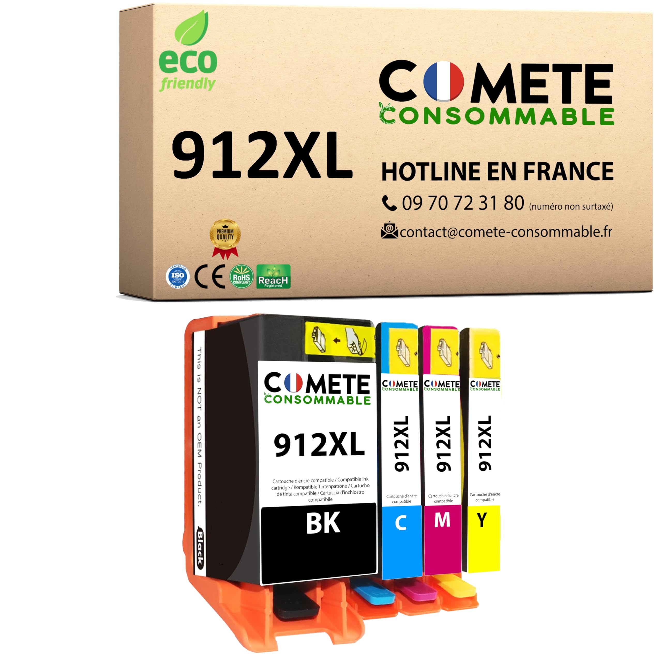 COMETE Cartouches d'encre Compatibles avec HP 912XL - Lot de 4 Puce avancée