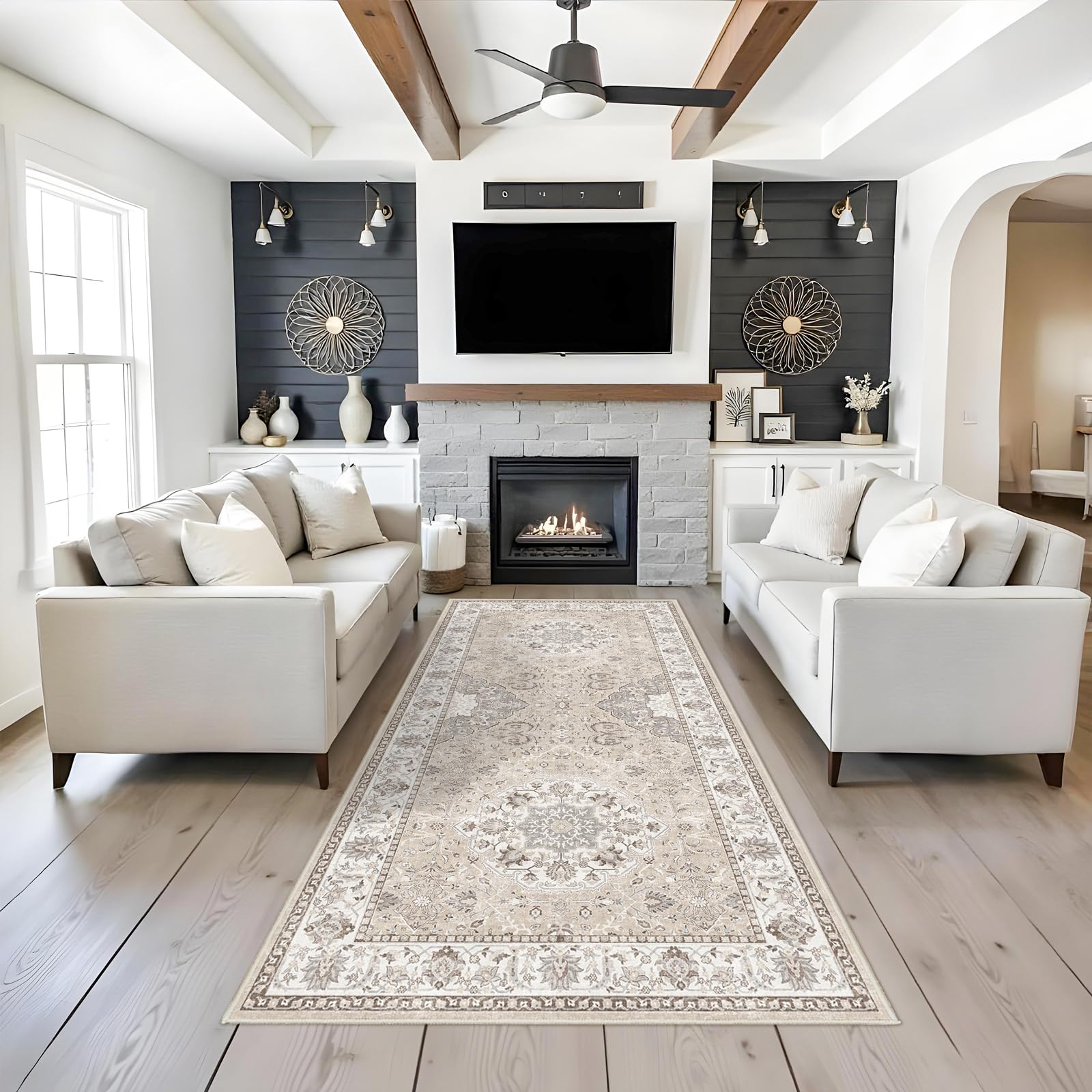 Washable 4x8 Hallway Runner Rug: Vintage 8ft Soft Runners for Entry Kitchen Wide Non Slip Low Pile Carpet for Living Room Bedroom Thin Water Resistant