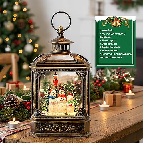 Miniatura 3 de Globo de nieve de Navidad con remolino de muñeco de nieve brillante y coro con música y temporizador, linterna de agua iluminada con USB/pilas para