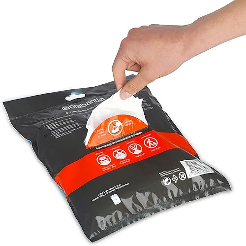 Miniatura 3 de Brabantia PerfectFit Bolsas de basura (tamaño W1.3 galones) forros de plástico grueso con asas de cordón (40 bolsas)