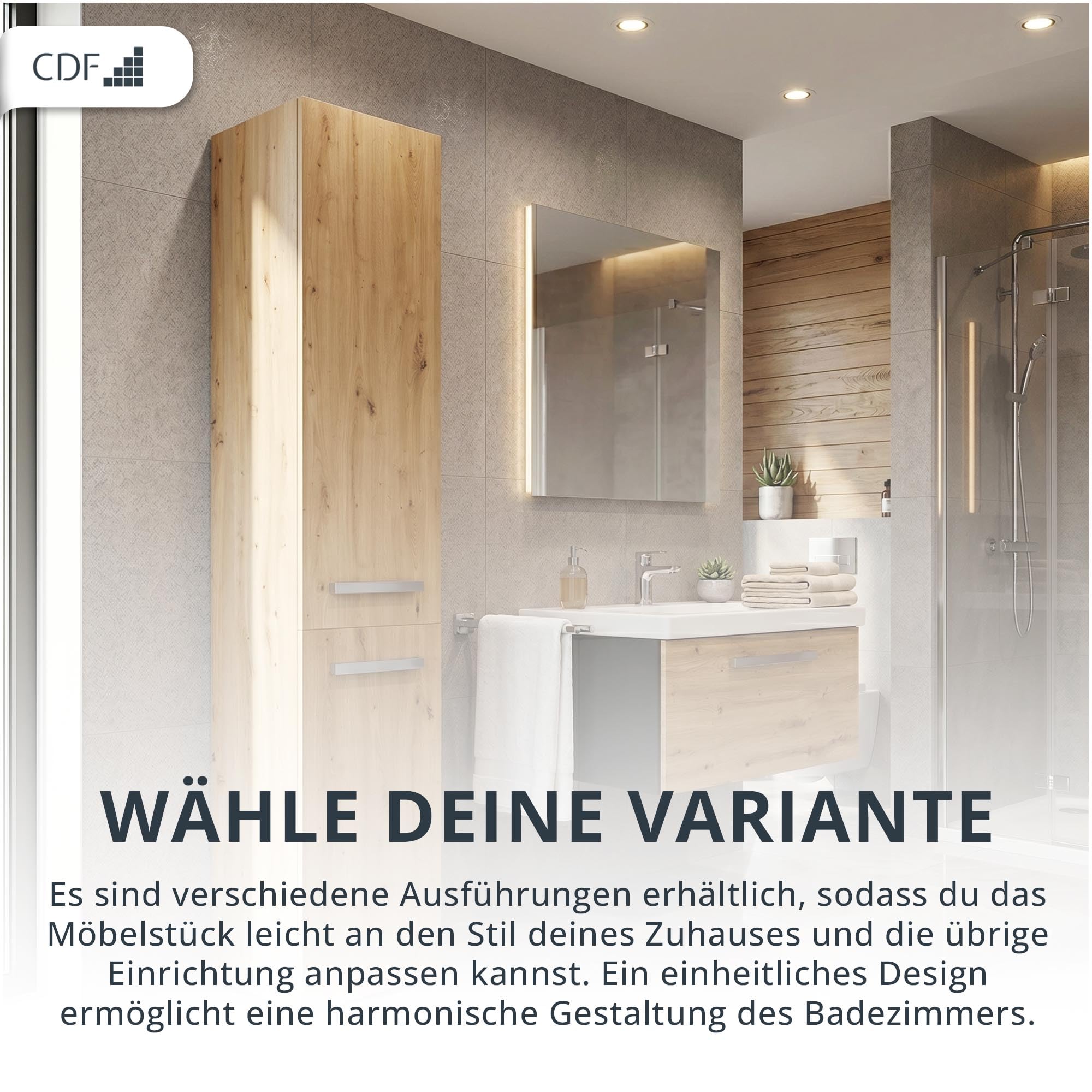 CDF Badezimmerschrank Badschrank Schmal Hoch, Bad-Hochschrank mit 1 Wäschekorb Breite: 31 cm, Badezimmermöbel Aufbewahrungsschrank für kleine Räume Badmöbel WC Eiche Artisan/Anthrazit 30x31x174 cm