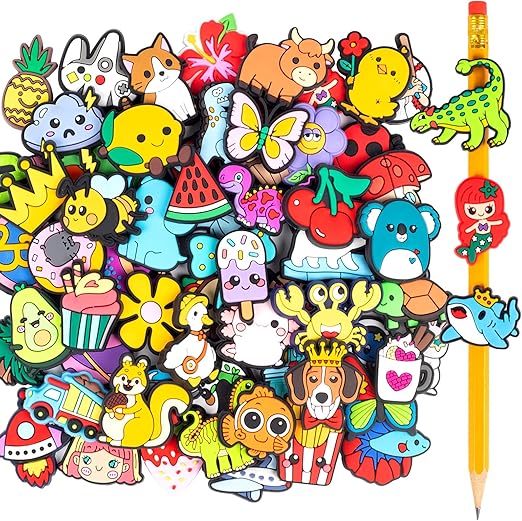 Pencil Topper Decorations, Cute Bulk Pencil Clips Rubber Pen Charms for Students Animal Pencil Buddies Huggers Classroom Gifts Rewards Prizes School Supplies (100)