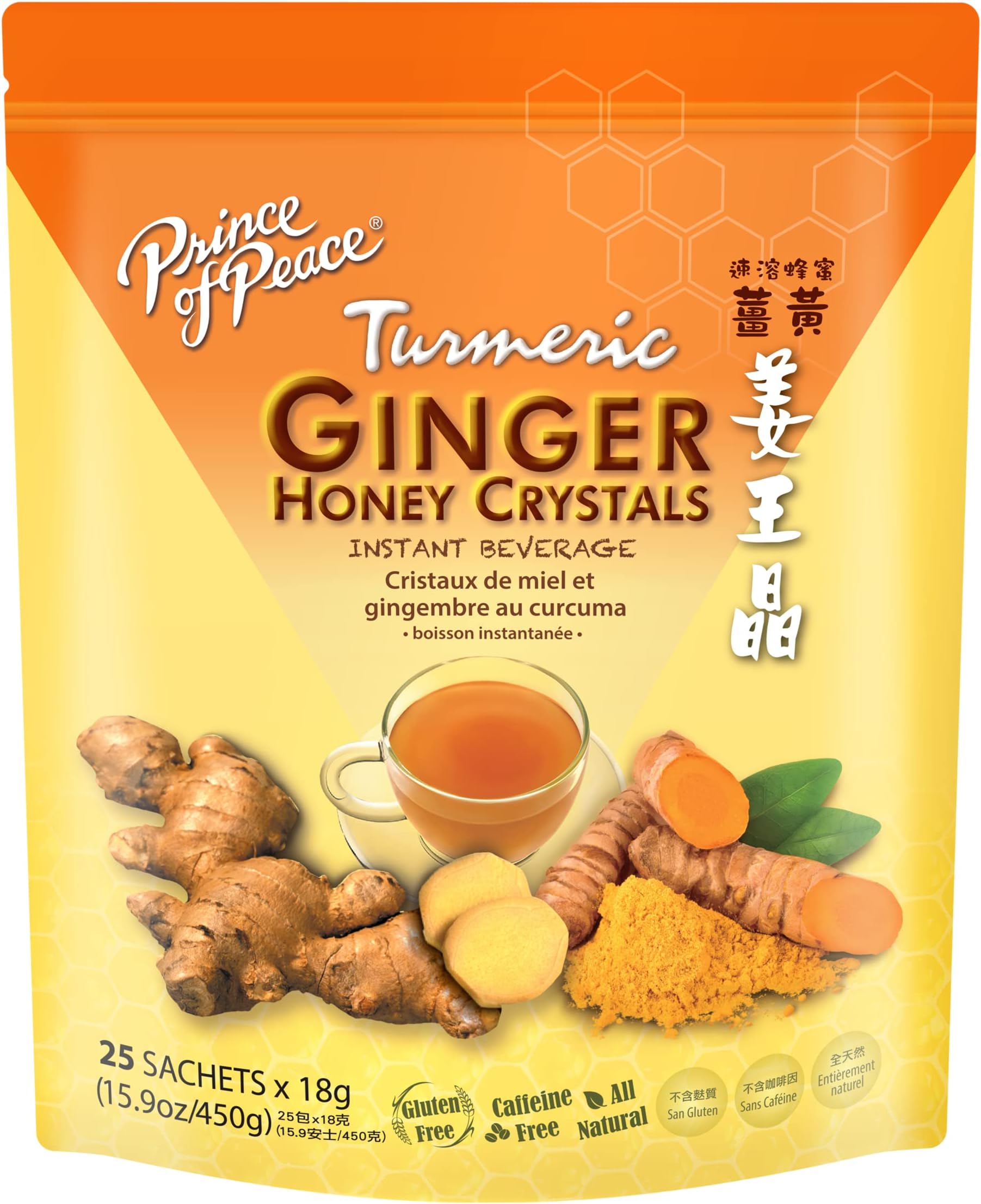 Prince Of Peace Instant Ginger Honey Crystal W/Turmeric 18G X 25