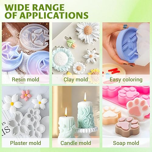 Miniatura 6 de Kit de moldes de silicona de platino de 16 onzas, goma de silicona translúcida 11 15A para fundición de resina de bricolaje, moldes de joyería,