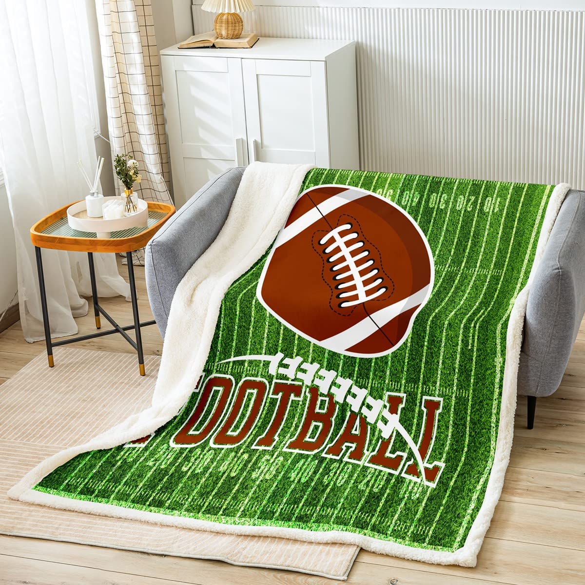 Coperta in pile da calcio americano Sherpa coperta per bambini ragazzi e ragazze gioco sportivo coperta coperta coperta fuzzy per divano letto, 200 x 200 cm
