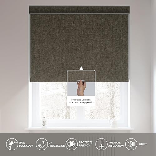 Miniatura 5 de Boolegon Blackout Roller Shades for Windows,Cordless,Linen Fabric,Roller Blinds,Thermal Insulated Fabric UV Protection,Window Shades for