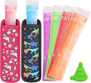 50 Disposable Ice Popsicle Mold Bag 2 Popsicle Holder, Freezer Tubes with Dual Zip Seals for Yogurt, Juice&Smoothies Snacks and Ice Pop Neoprene Anti Freezing Sleeves for Kids (Multicolor-1)