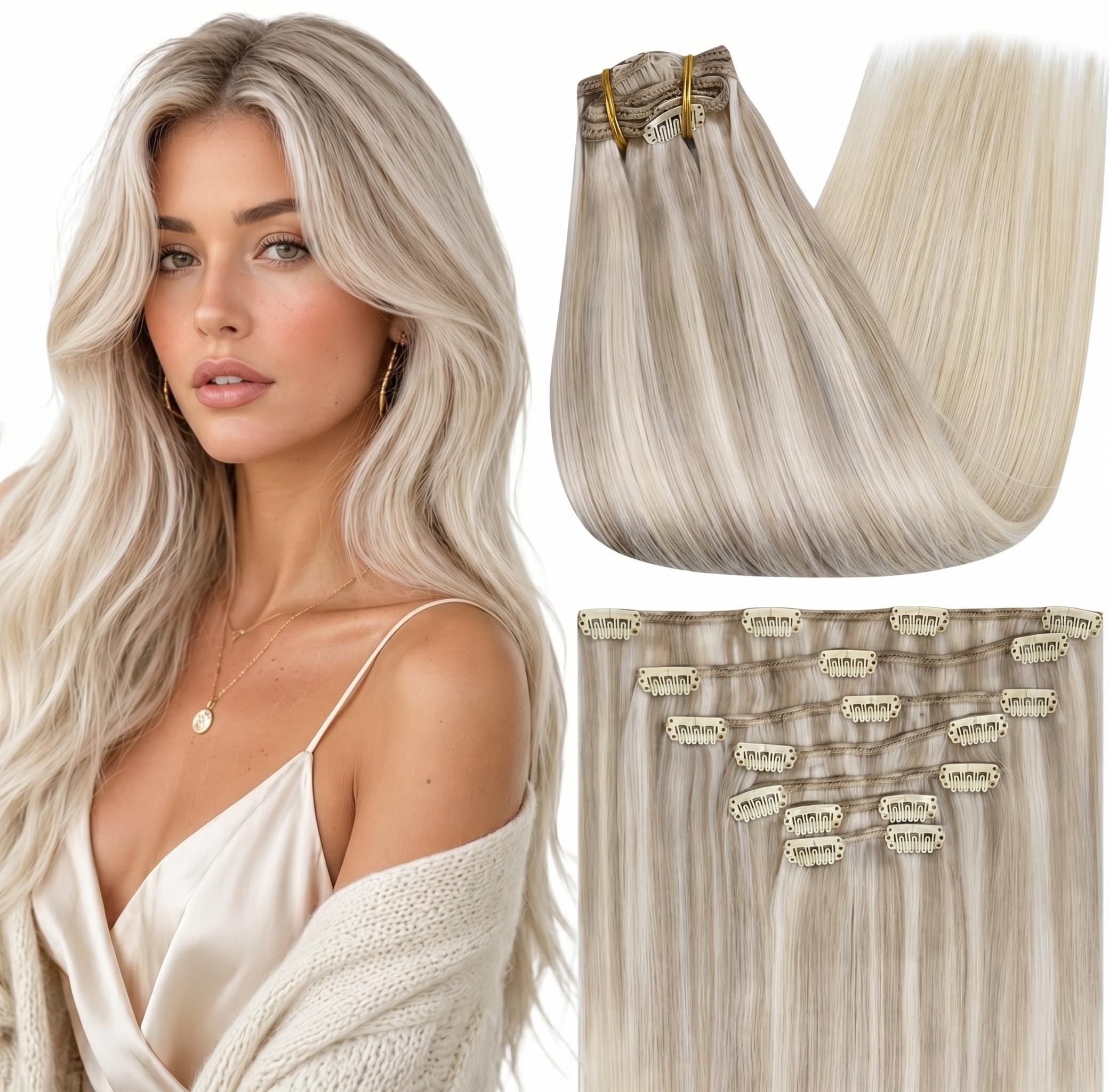 Fshine Clip in Hair Extensions Human Hair, 1B Natural Black, 10 Inch, 95G, 7 Pcs, Double Weft Real Remy Brazilian Hair, Add Volume for Bob Hair, Thick Asian Hair, Short Hair Topper, Easy Clip Glueless — view 31