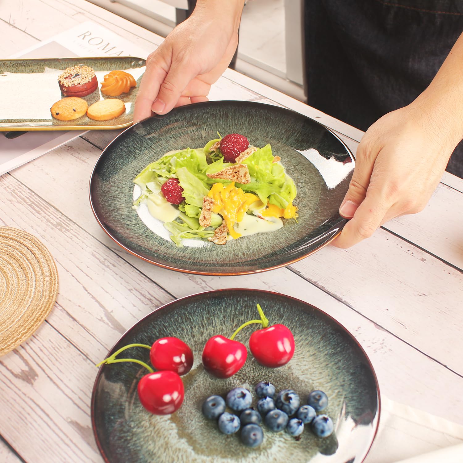 Porcelain Dinner Plates Set Of 2 – Gradient Brown, Microwave & Dishwasher Safe, Great For Steak, Pasta & More