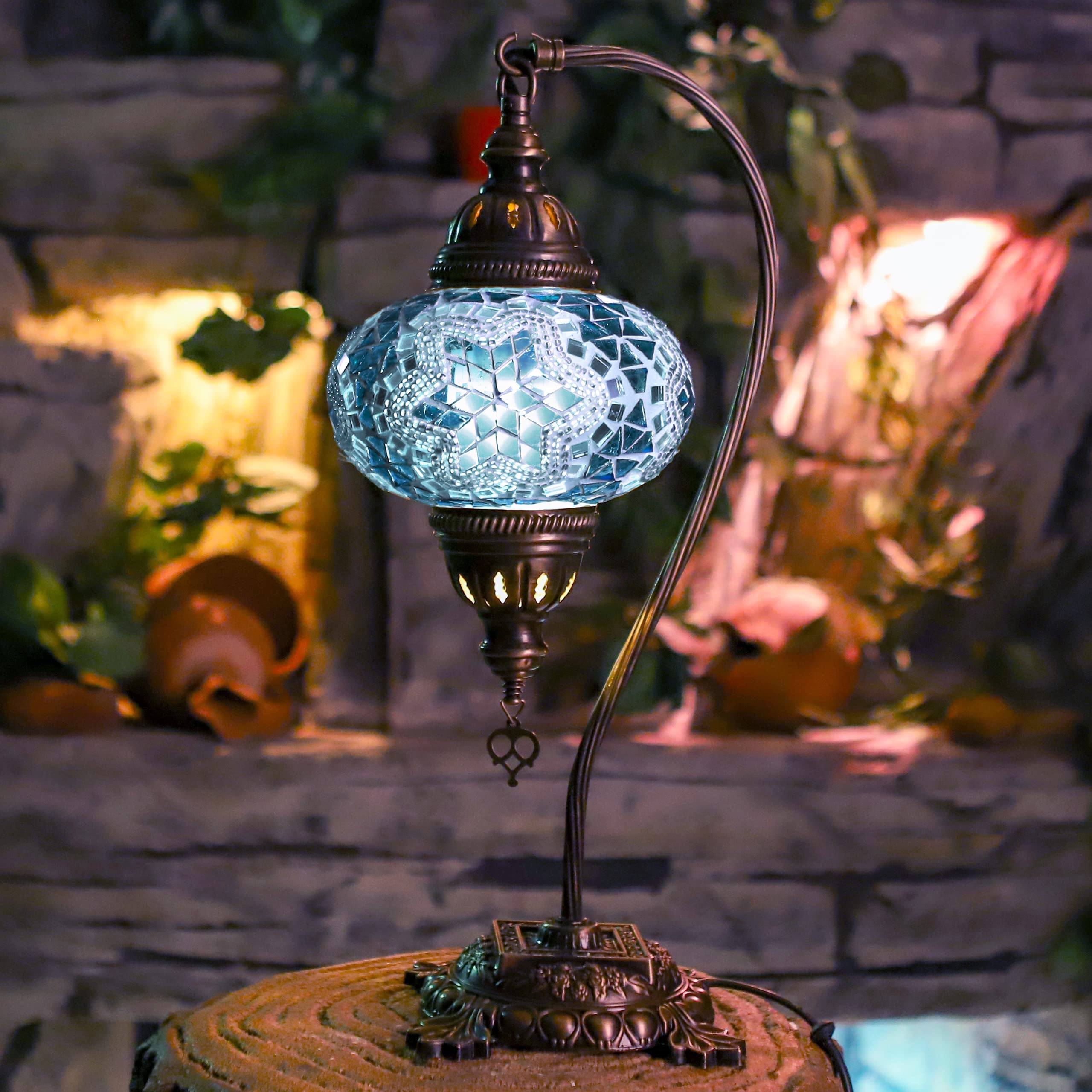 ENVA (20 Variations) Turkish Moroccan Mosaic Lamp Light - Turkish Lamp - Handmade Mosaic Swan Neck Table Desk Bedside Lamp- Free LED Bulb (3016)