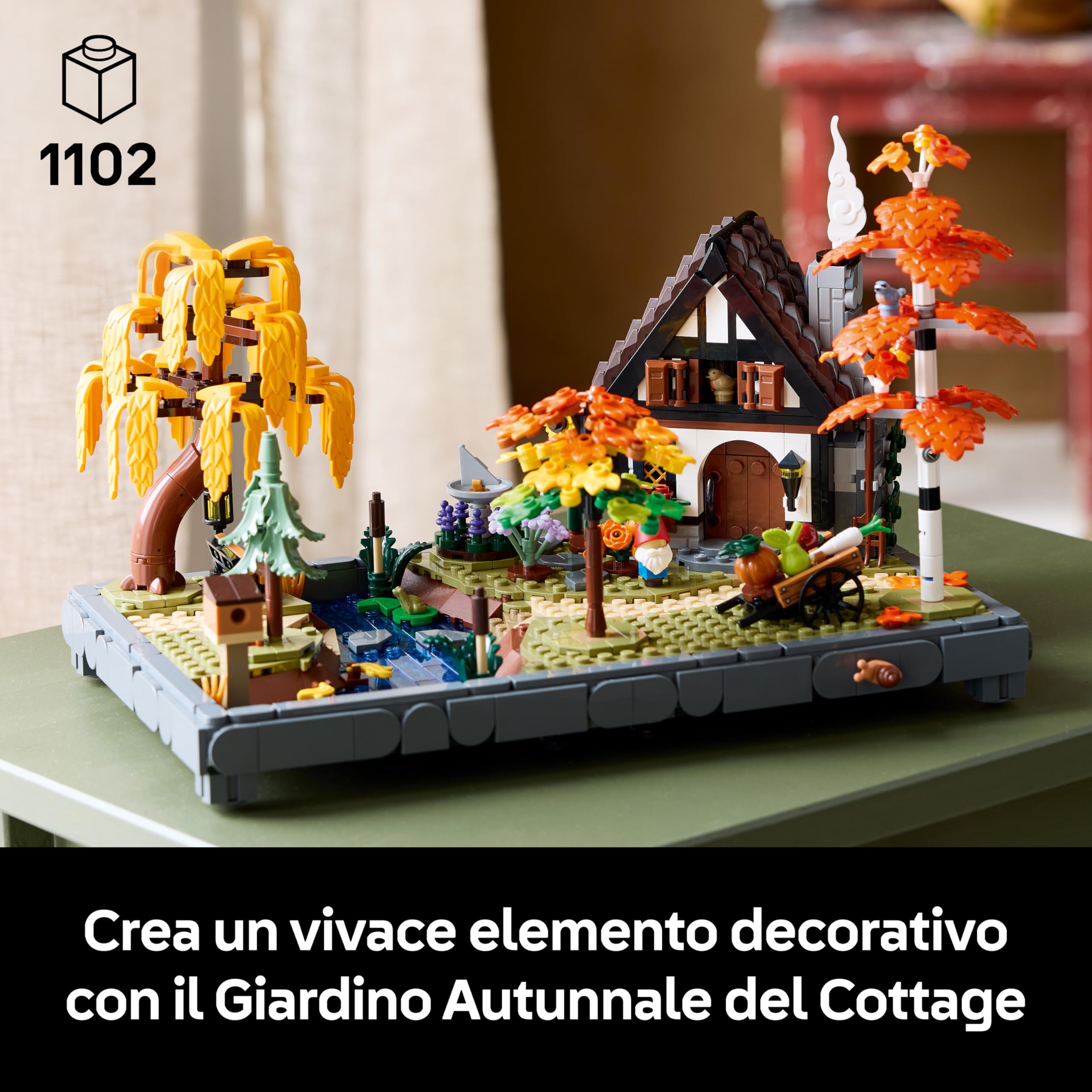 LEGO Icons Giardino Autunnale del Cottage - Costruzione per Adulti - Kit di Modellismo da Esposizione con Casa, 4 Alberi, Animali e Fiori - Decorazione Camera da Letto Fai da Te - Idea Regalo - 11372
