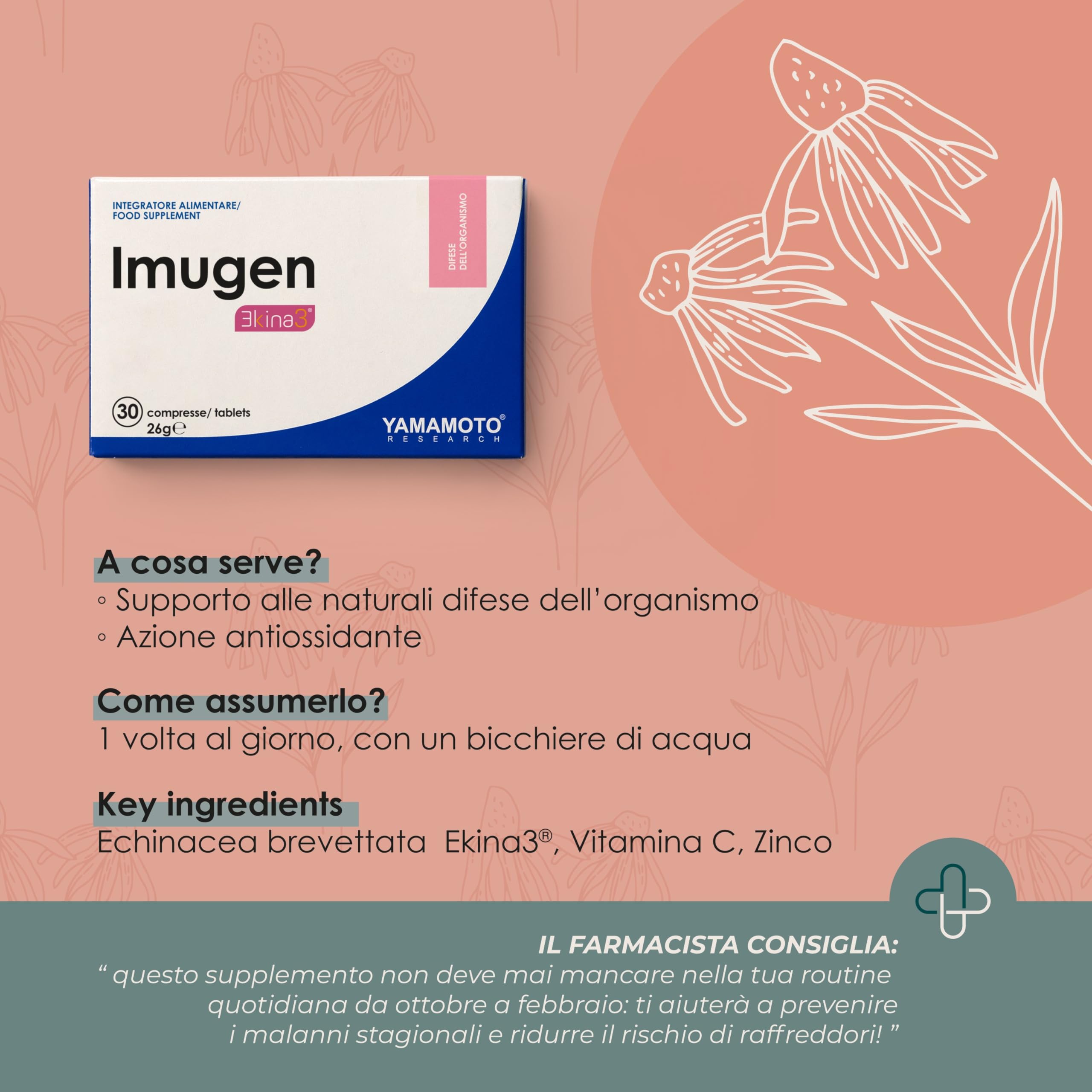 Imugen® integratore alimentare di Vitamina C, Zinco ed estratti di Echinacea 30 compresse