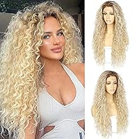 Vista 19 de SAPPHIREWIGS Pelucas rizadas con encaje frontal para mujeres negras, peluca larga negra, sin pegamento, peluca rizada suelta sintética, línea