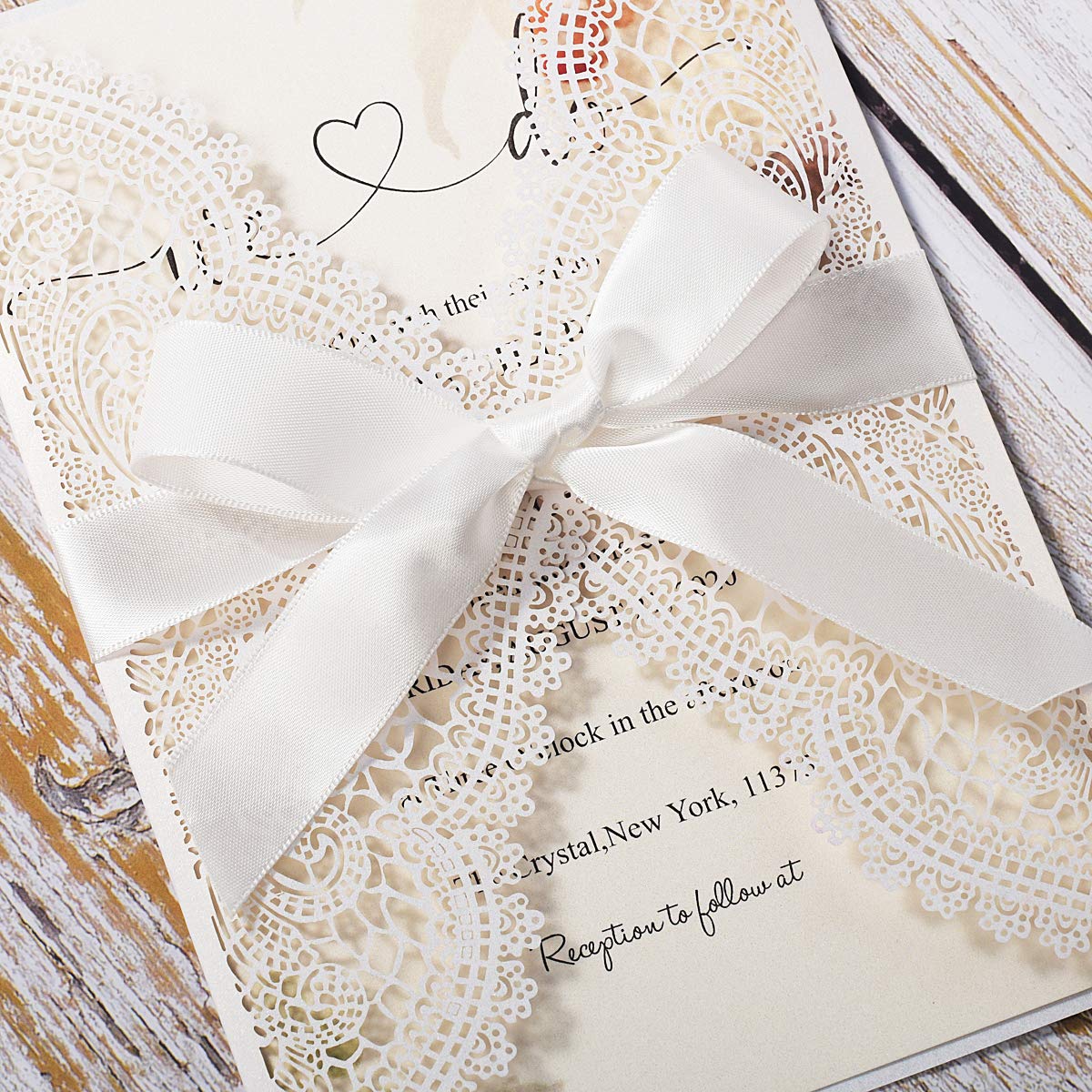 Tarjetas de invitación de encaje hueco, cortadas con láser, con hojas interiores de perlas y sobres, elegantes tarjetas de boda para despedidas de soltera, invitaciones de cumpleaños, 20 unidades