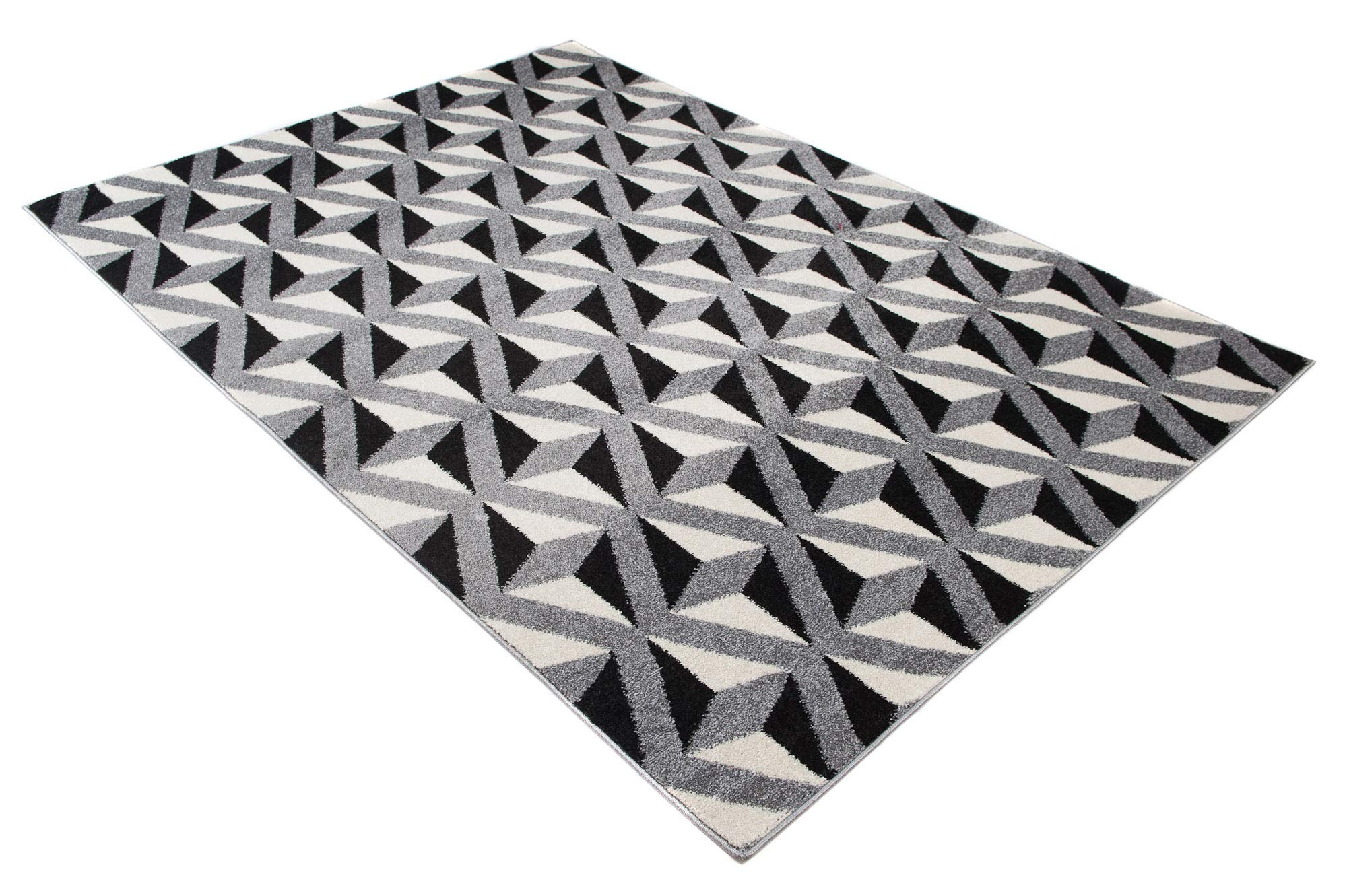 Tapiso MAROKO dywan do salonu, krótkie runo, nowoczesny, geometryczny, kwadratowy, w kratkę, czarno-szary, kremowy, do sypialni, kuchni, Ökotex 140 x 190 cm
