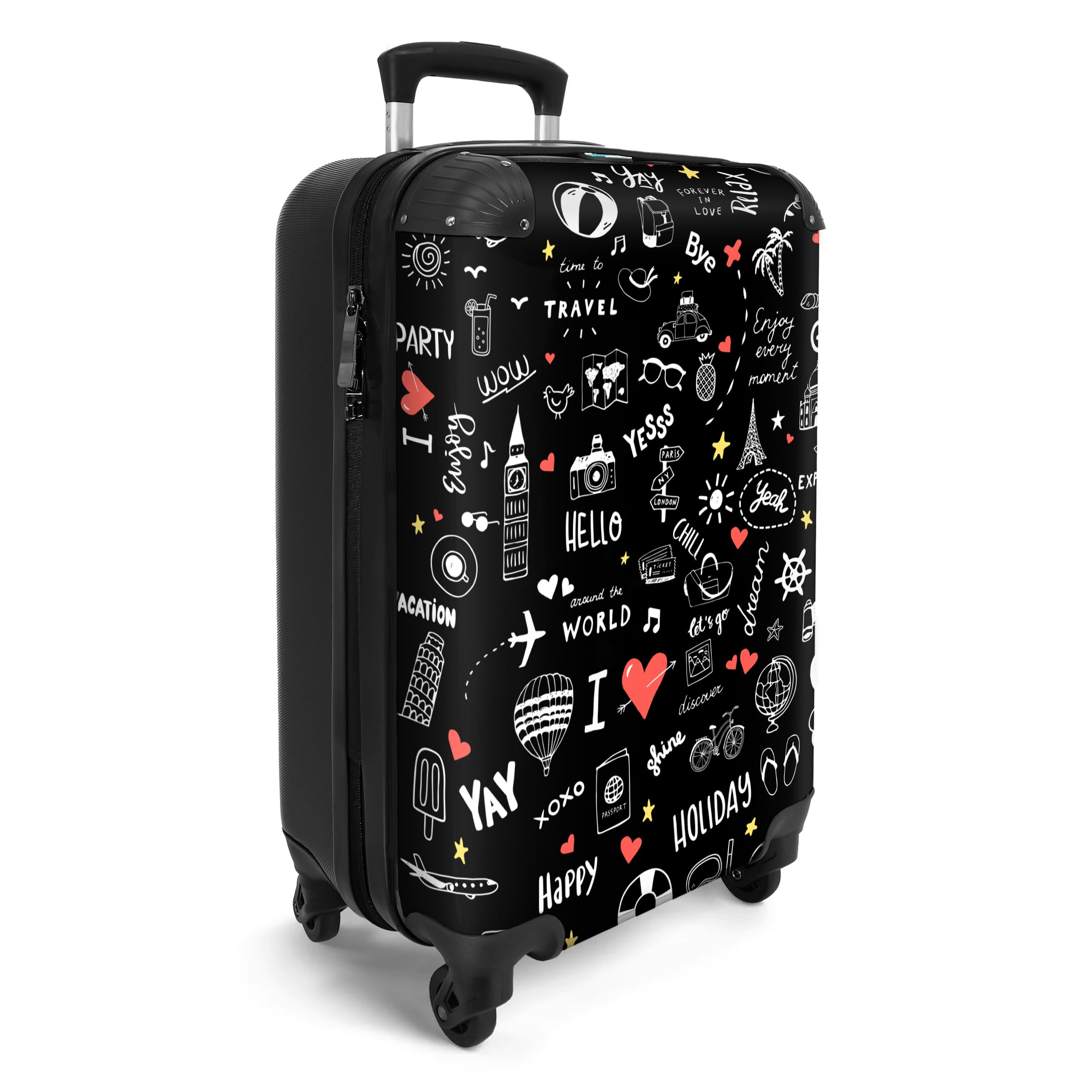 NoBoringSuitcases.com bagaglio a mano, trolley, valigia da 10 kg, rigida, leggera, valigie da viaggio per cabina, con 4 ruote girevoli, manico estensibile, robusto, 55x40x20 cm, Modello di viaggio