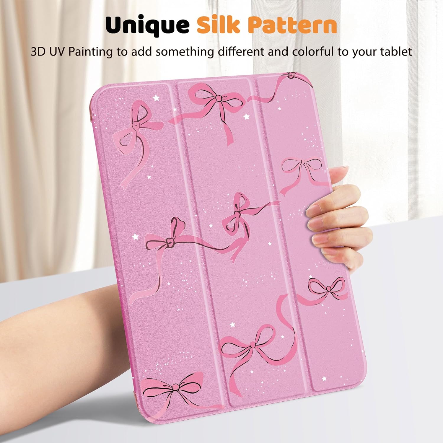 May Chen Case for iPad (A16) 11th Generation 11 Inch 2025/iPad 10th Generation 10.9 inch 2022, Slim Stand Cover with Hard Translucent Black,Support Touch ID, Auto Wake/Sleep, Pink Bows