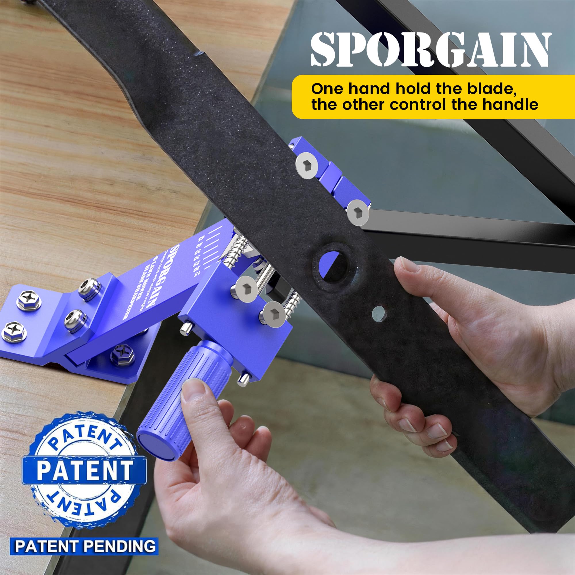SporGain Affilatrice e bilanciatore di lame per tosaerba, regolabile da 15° a 45° e bilanciatore magnetico ad alta precisione per molti tipi di lame per tosaerba, indaco