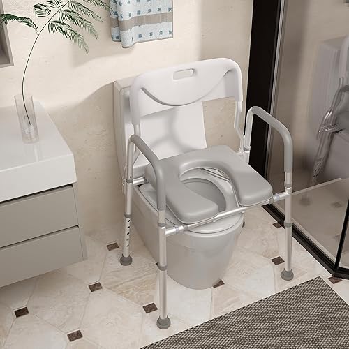 Miniatura 8 de Xilingol Raised Toilet Seat with Handles and Back,350lb Bedside Commode Chair with Arms, 4-in-1 Adjustable and Portable Bathroom Chair for Adults,