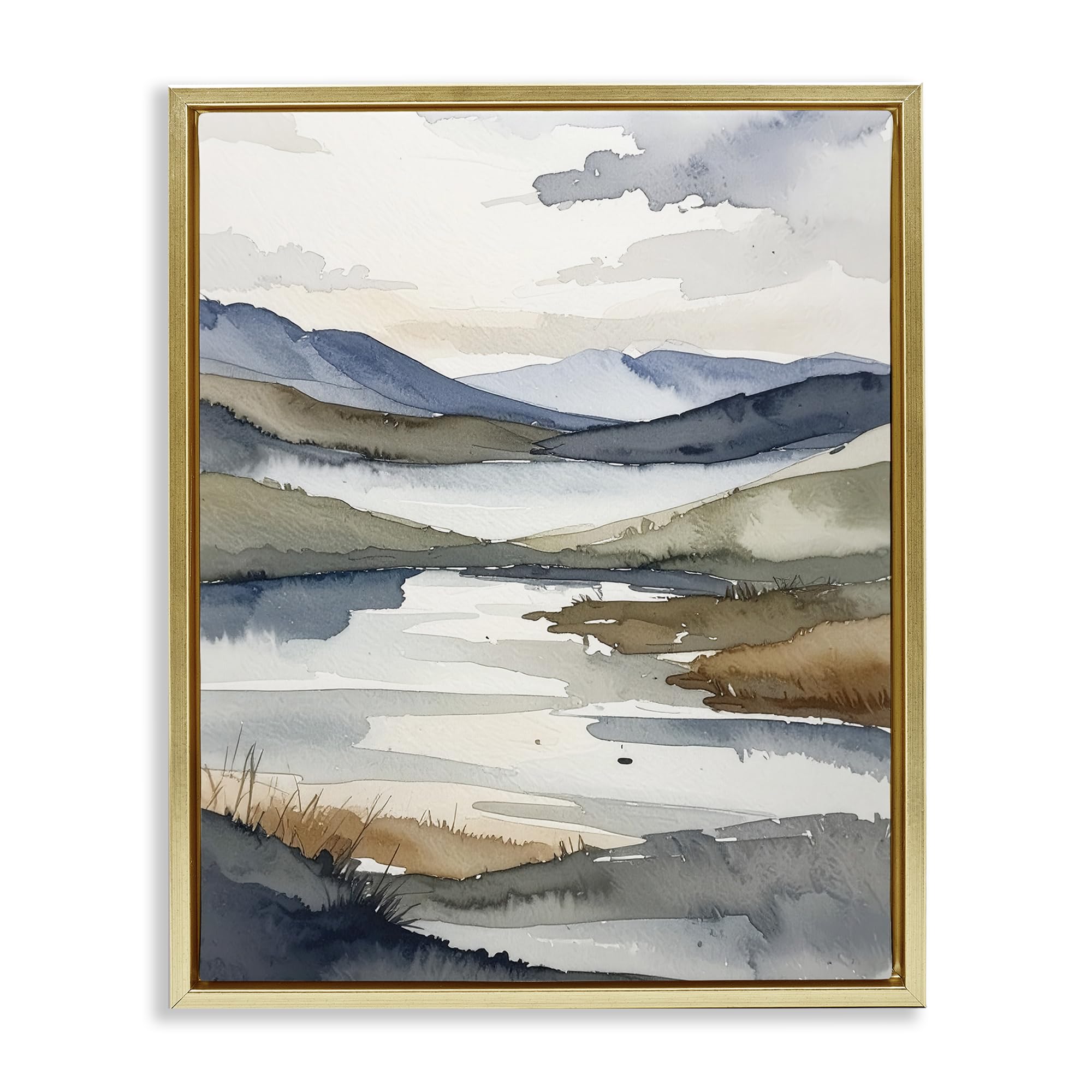 Stupell Industries 'Flow Of Water Pond', Floating Frame Canvas Art, Gold, 25 x 31 Inches, Easy to Hang and Sturdy, Made in USA, by Alonza Saunders