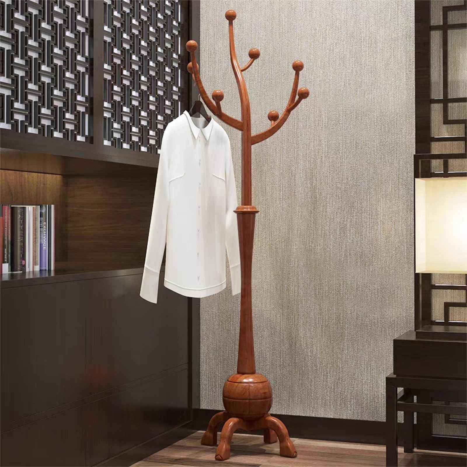 Porte-manteau en bois robuste avec base à 4 pieds pour entrée | Maison et Cuisine