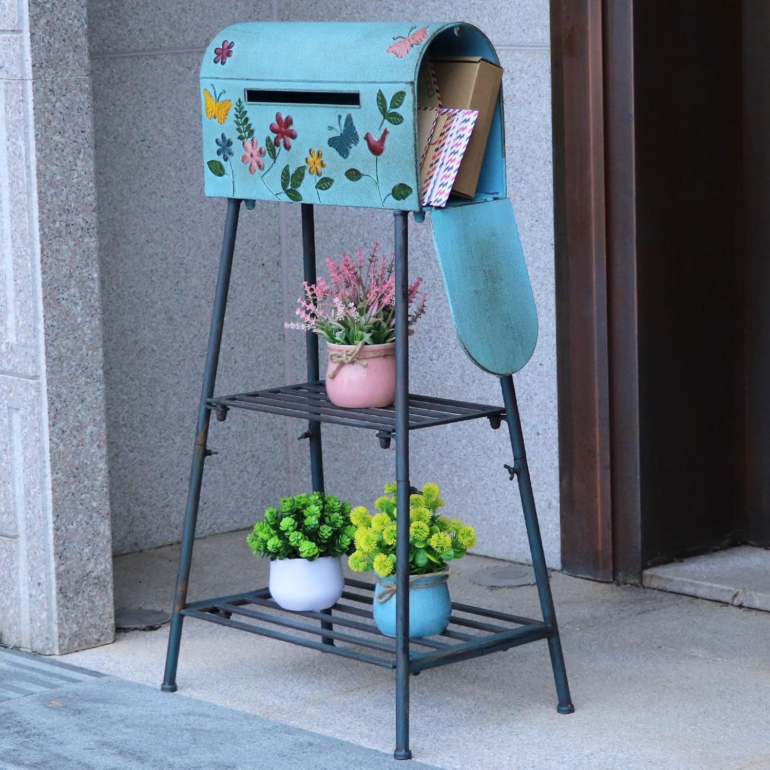 Mailboxes for Outside with Stand,Metal Mailbox and Stand Combination - Decorative Mailbox for Parcels, Envelopes & Garden Storage