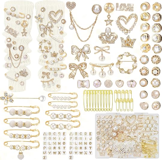 Junk Socks Charms Kit, Brooches and Pins for Women, Shoe Charms with Pearl Safety Pins and Brooch Buttons, Teen Girl DIY Accessories for Decorating Socks, Sneakers, Clothes