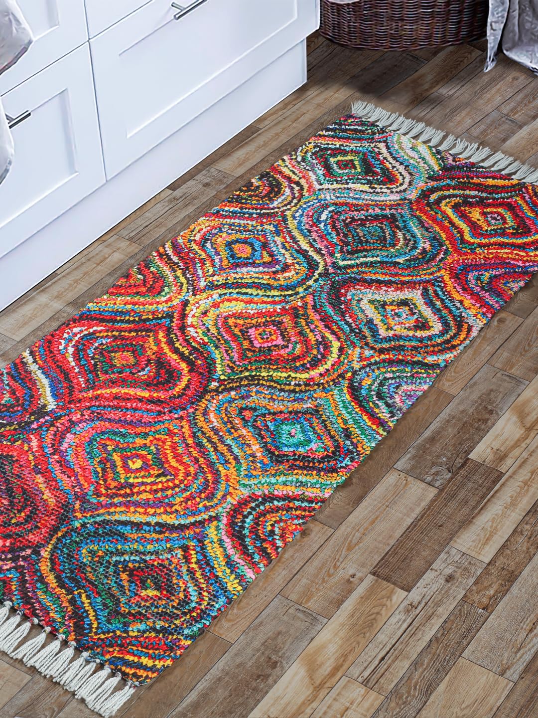 HOMADORN Handmade Upcycled Sustainable Printed Rug, Dhurrie, Carpet for Living Room, Bedroom, Outdoor Decor