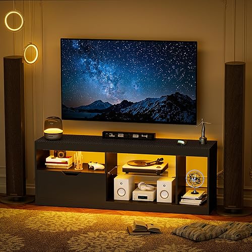 Miniatura 3 de Homall Soporte LED para TV de 65 pulgadas, moderno centro de entretenimiento con luces LED y armarios de alto brillo, mesa consola de gabinete de TV