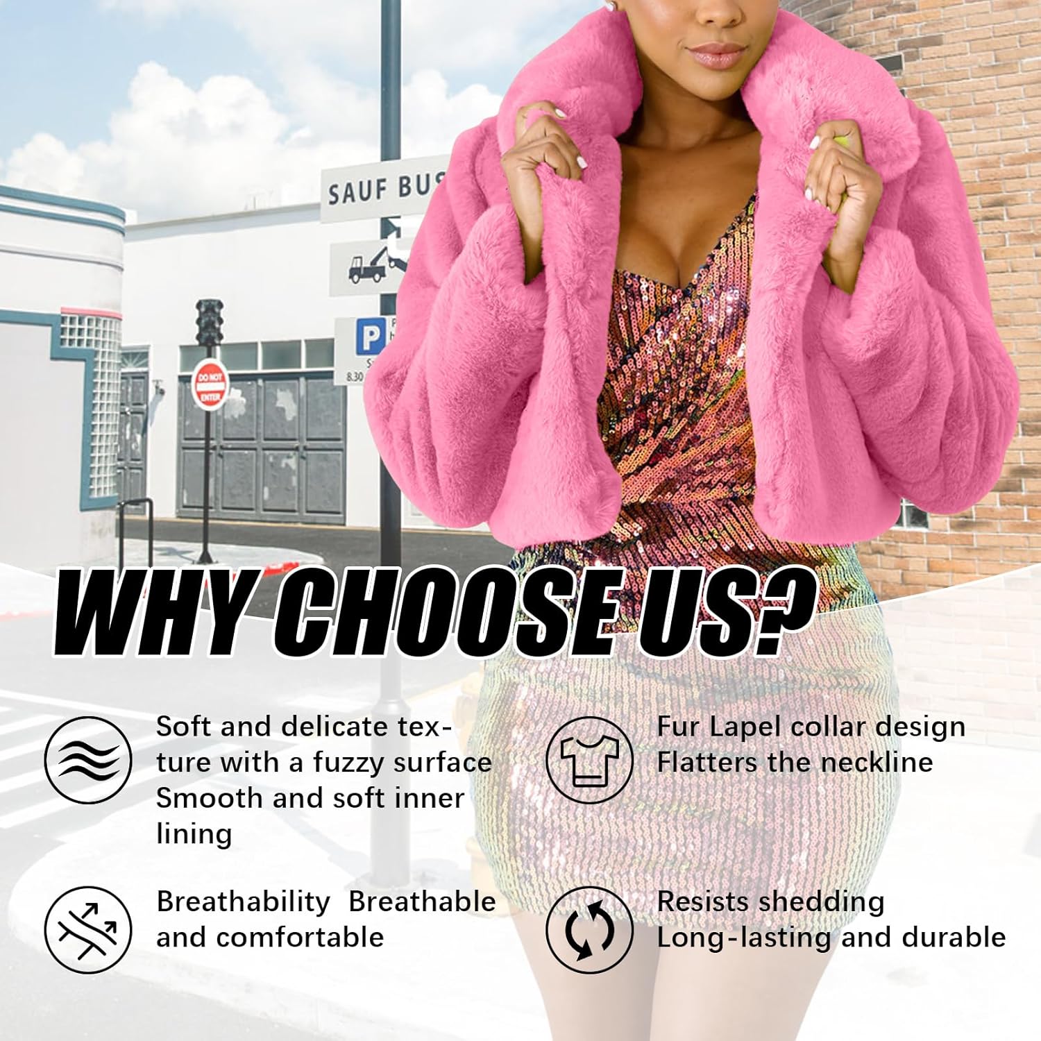 RAMOUG Womens Winter Outerwear Faux Fur Long Sleeve Crop Jacket Shaggy Coat Open Front Cardigans - Image 5