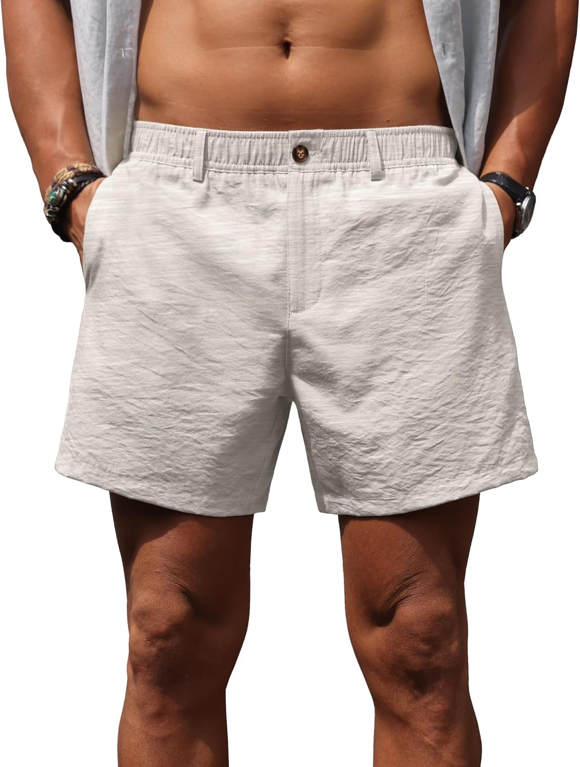 Sailwind Men’s 5.5" Linen Shorts Casual Summer Elastic Waist Lightweight Vacation Shorts with Pockets Daily Wear Outfit - Image 3