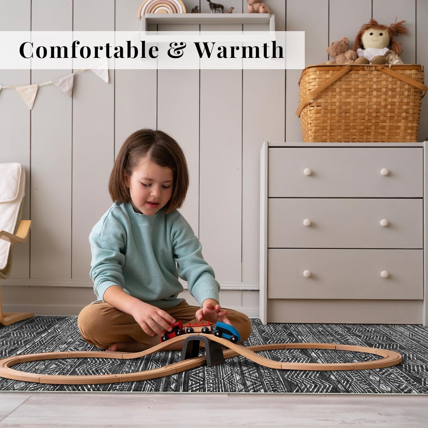 3x7 Washable Hallway Runner Rug - Moroccan Non-Slip Indoor Table Long Runners for Entryway Soft Low-Pile Neutral Rugs for Kitchen Waterproof Geometric Carpet for Bedroom Bathroom Laundry 3x7 Black