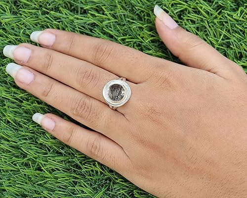 Miniatura 2 de Black Rutilated Quartz Ring  Natural Round Cabochon Black Rutile Ring  Sterling Silver 925  Handmade Jewelry (5)