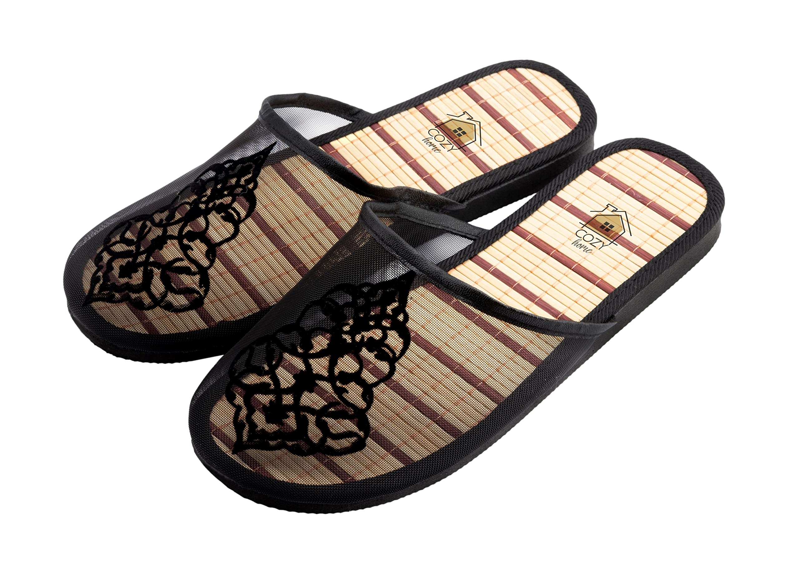 GenericCozY Home Women Slippers Slides Slip On Flats Flip Flop Loafers Lightweight And Pretty Top Mesh Flat Slippers With Breathable Bamboo Sole