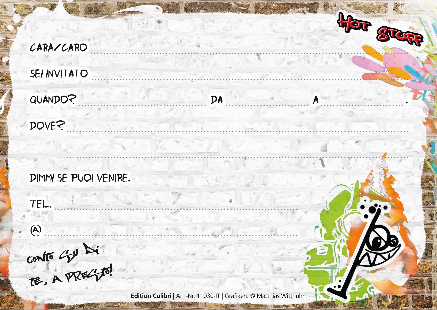 Inviti Compleanno Bambini - Tema GRAFFITI, 10 Pezzi, In Italiano, Stile Colorato - Foto 3